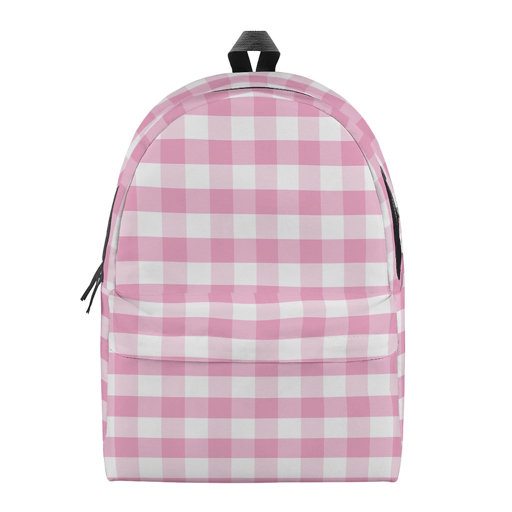 Pink And White Gingham Pattern Print Backpack