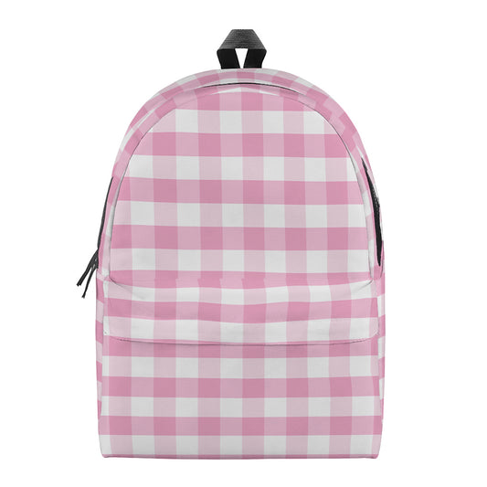 Pink And White Gingham Pattern Print Backpack