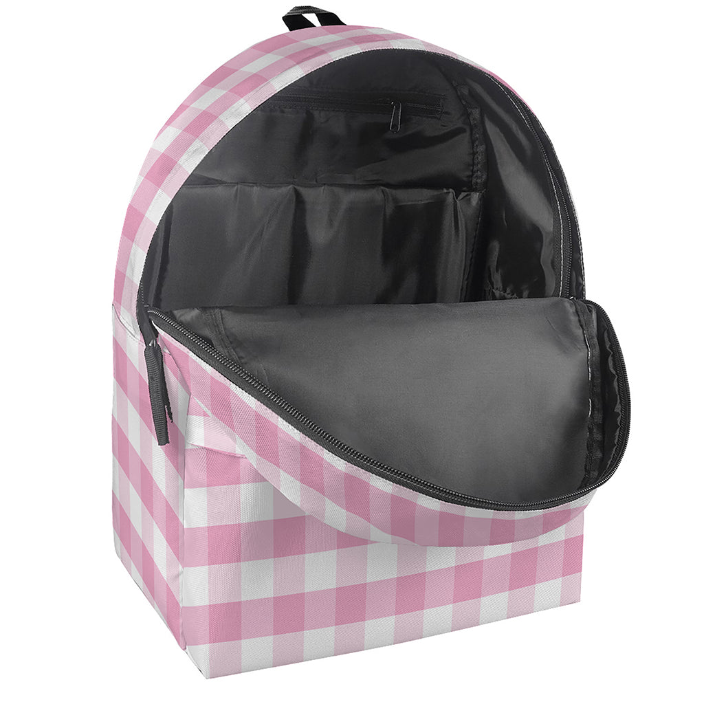 Pink And White Gingham Pattern Print Backpack