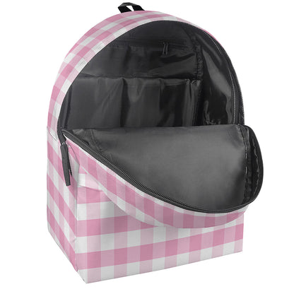 Pink And White Gingham Pattern Print Backpack