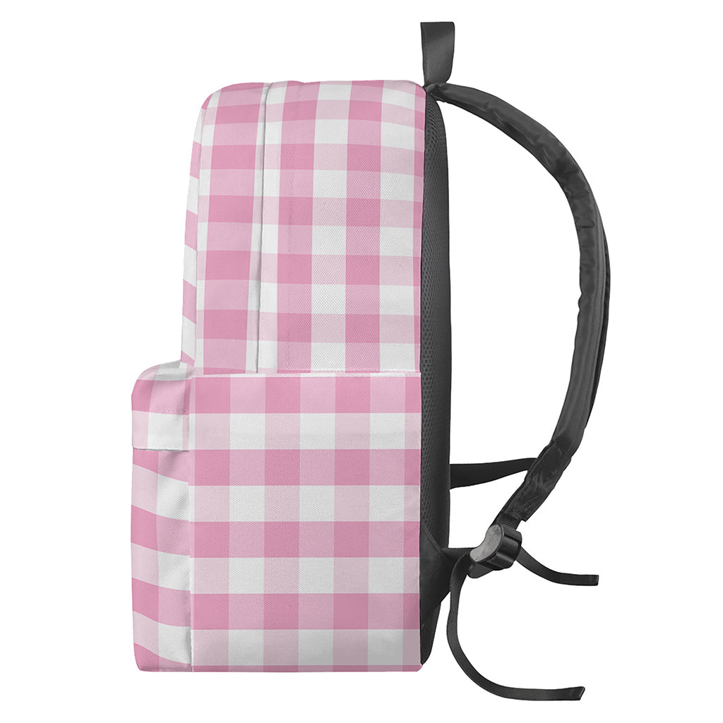Pink And White Gingham Pattern Print Backpack