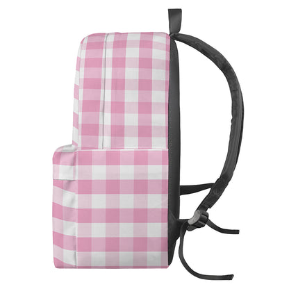 Pink And White Gingham Pattern Print Backpack