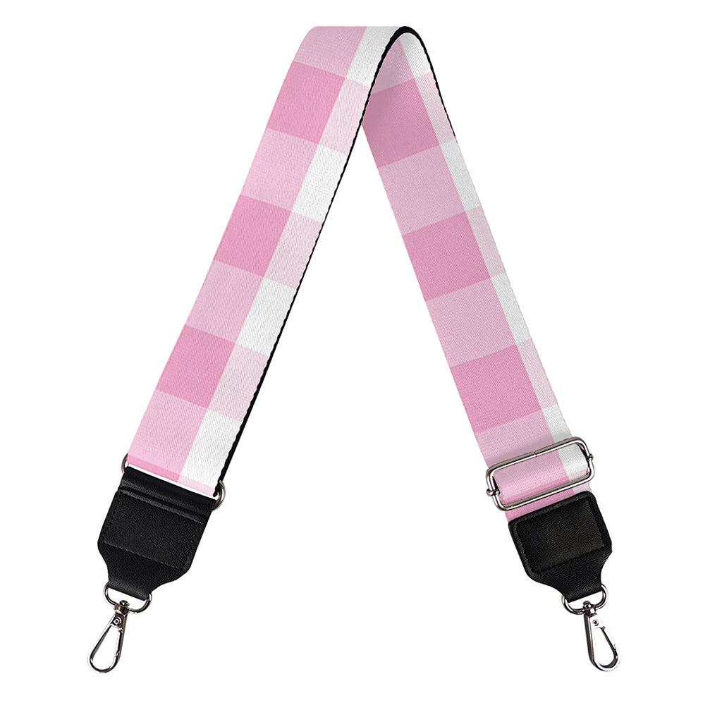 Pink And White Gingham Pattern Print Bag Strap