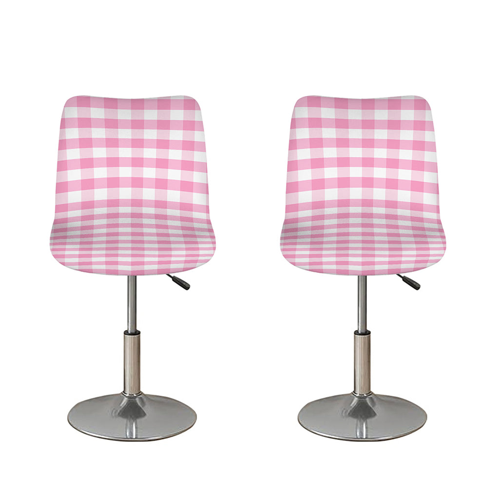 Pink And White Gingham Pattern Print Bar Stool Covers