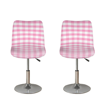 Pink And White Gingham Pattern Print Bar Stool Covers