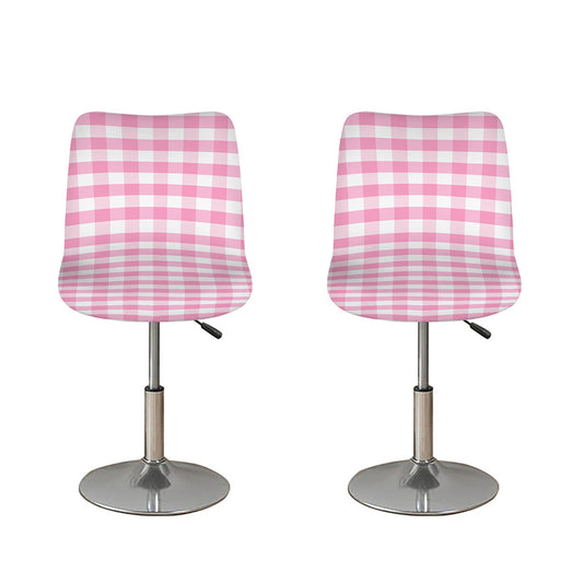 Pink And White Gingham Pattern Print Bar Stool Covers
