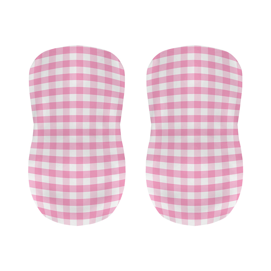 Pink And White Gingham Pattern Print Bar Stool Covers
