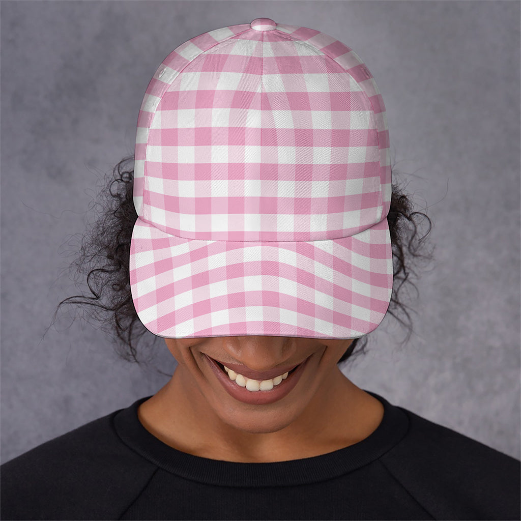 Pink And White Gingham Pattern Print Baseball Cap
