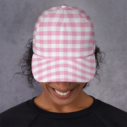 Pink And White Gingham Pattern Print Baseball Cap