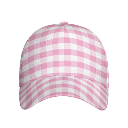 Pink And White Gingham Pattern Print Baseball Cap