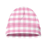 Pink And White Gingham Pattern Print Beanie