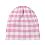 Pink And White Gingham Pattern Print Beanie
