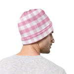 Pink And White Gingham Pattern Print Beanie