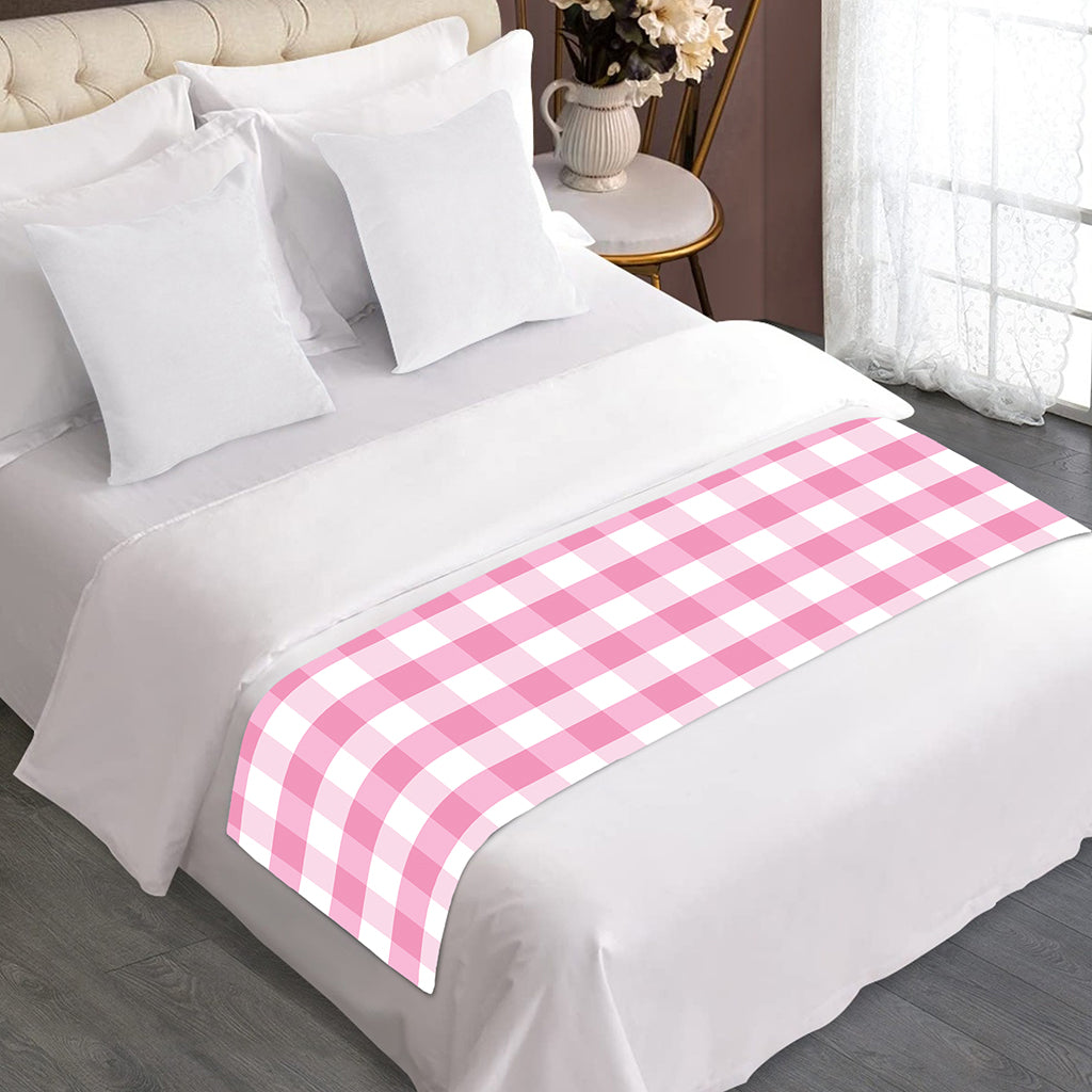 Pink And White Gingham Pattern Print Bed Runner