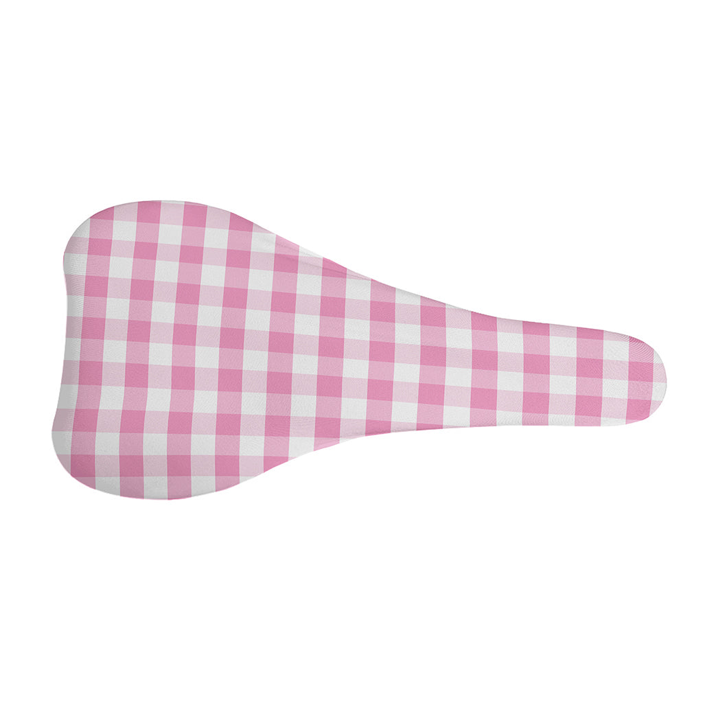 Pink And White Gingham Pattern Print Bicycle Seat Cover