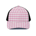 Pink And White Gingham Pattern Print Black Mesh Trucker Hat