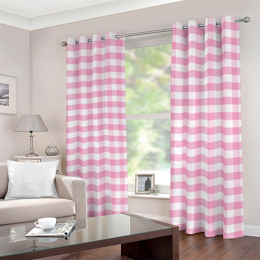 Pink And White Gingham Pattern Print Blackout Grommet Curtains