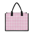 Pink And White Gingham Pattern Print Canvas Tote Bag
