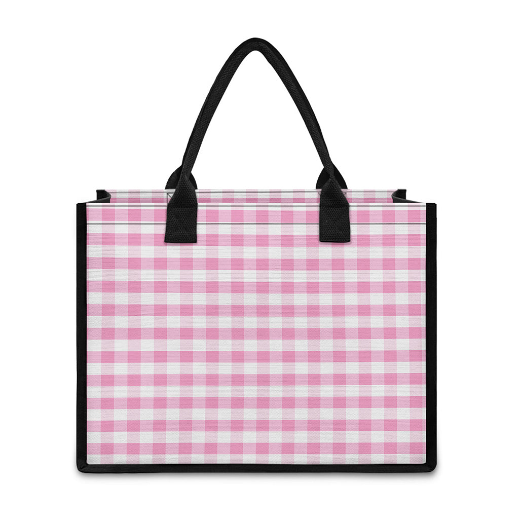 Pink And White Gingham Pattern Print Canvas Tote Bag