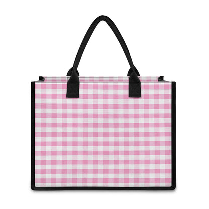 Pink And White Gingham Pattern Print Canvas Tote Bag