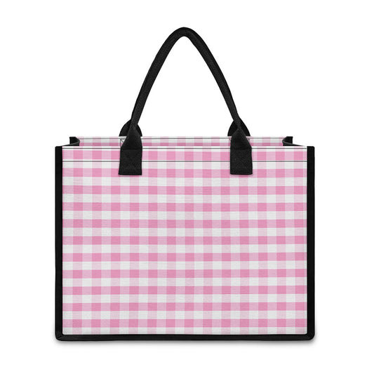 Pink And White Gingham Pattern Print Canvas Tote Bag