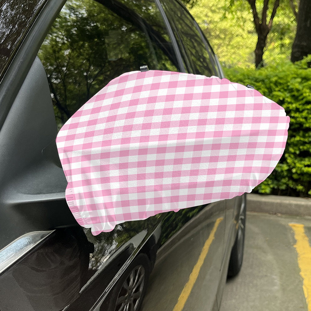 Pink And White Gingham Pattern Print Car Side Mirror Covers