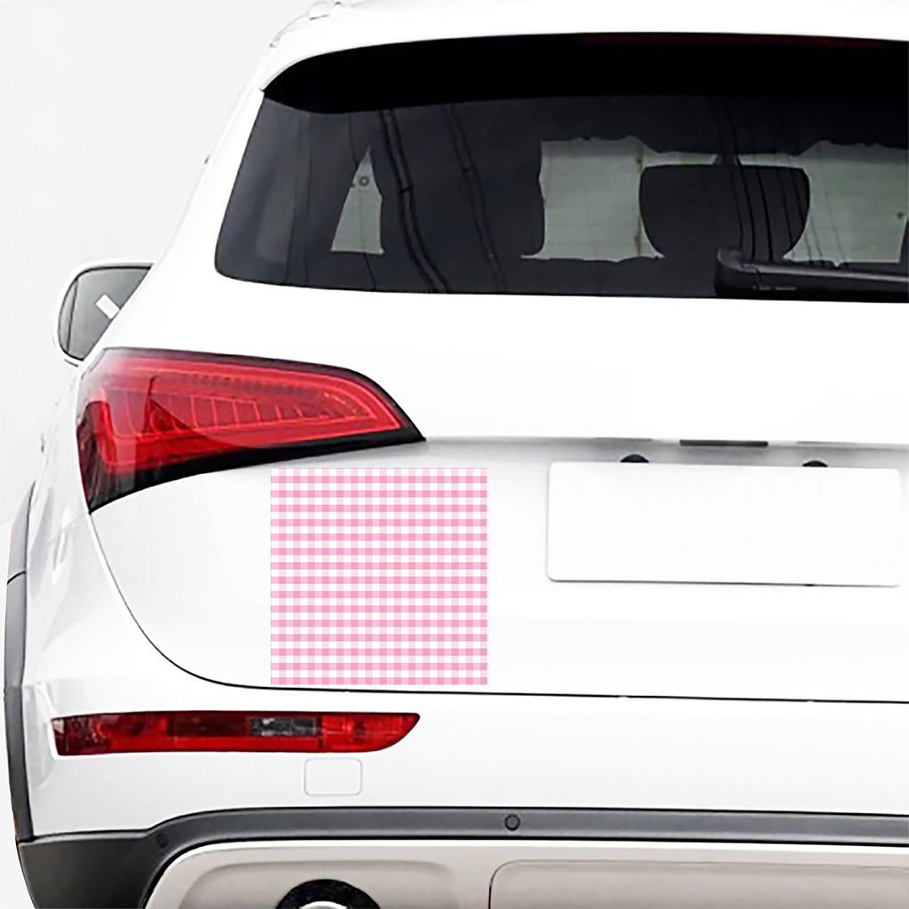 Pink And White Gingham Pattern Print Car Sticker