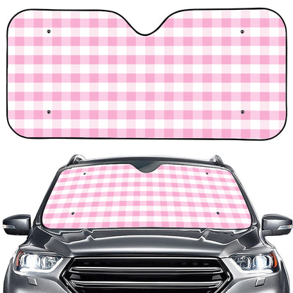 Pink And White Gingham Pattern Print Car Windshield Sun Shade