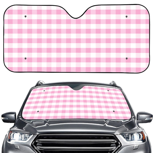Pink And White Gingham Pattern Print Car Windshield Sun Shade