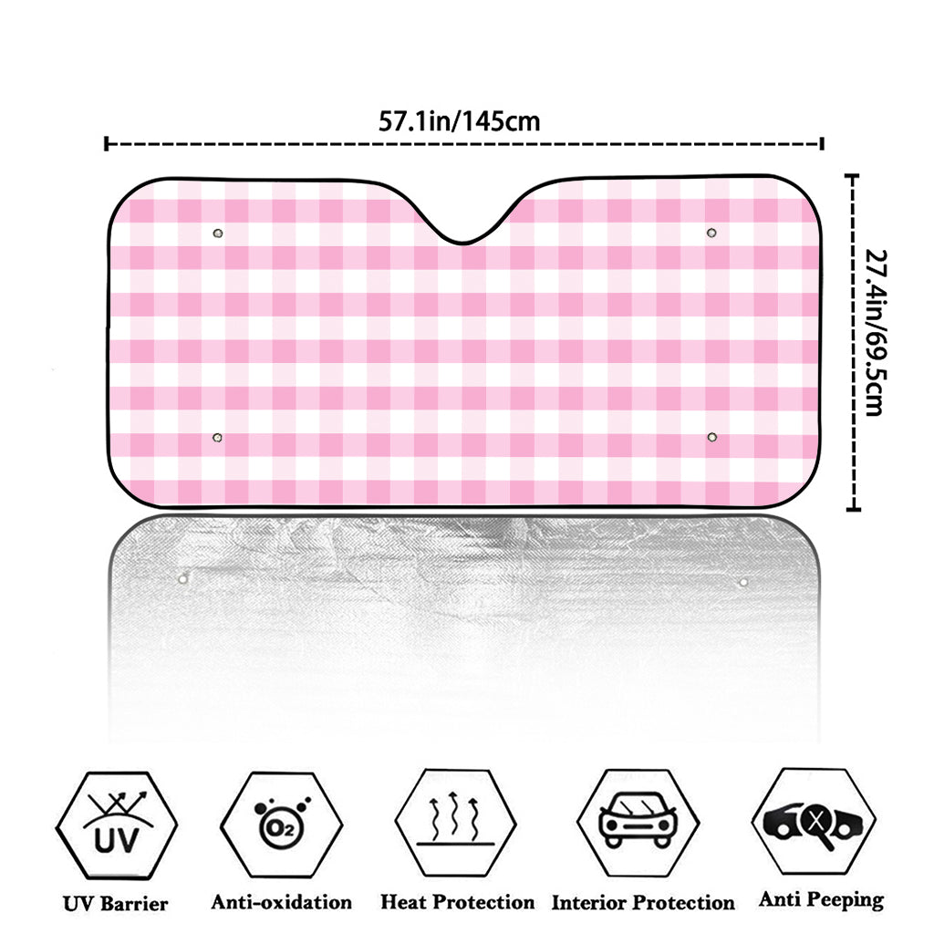 Pink And White Gingham Pattern Print Car Windshield Sun Shade