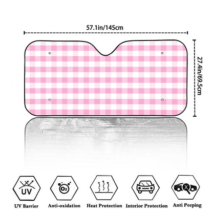 Pink And White Gingham Pattern Print Car Windshield Sun Shade