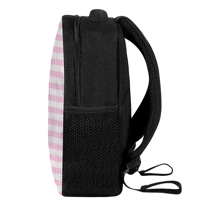 Pink And White Gingham Pattern Print Casual Backpack