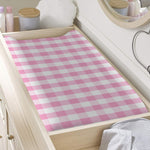 Pink And White Gingham Pattern Print Changing Pad Cover