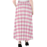 Pink And White Gingham Pattern Print Chiffon Maxi Skirt