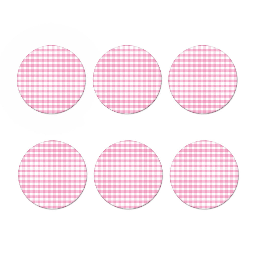Pink And White Gingham Pattern Print Coaster Set
