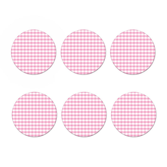 Pink And White Gingham Pattern Print Coaster Set