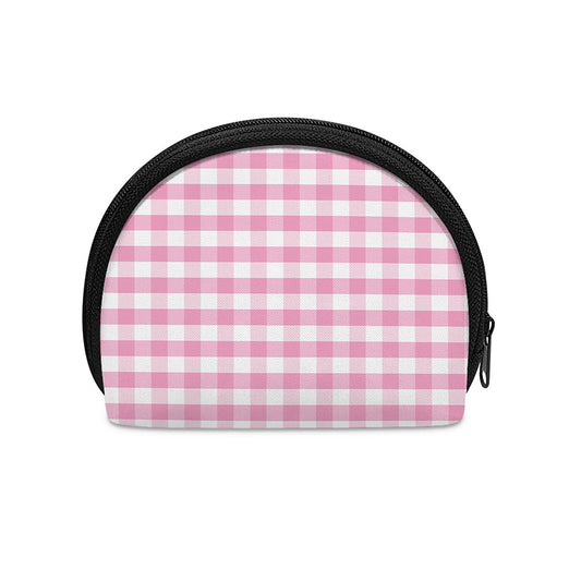 Pink And White Gingham Pattern Print Coin Purse