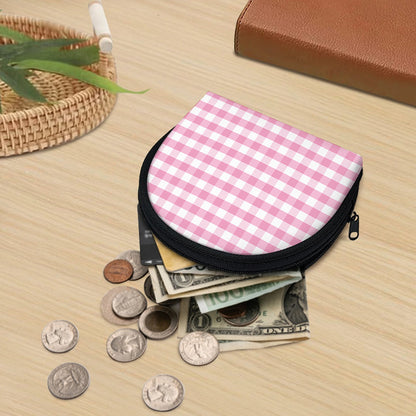 Pink And White Gingham Pattern Print Coin Purse