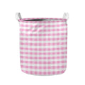 Pink And White Gingham Pattern Print Collapsible Laundry Basket