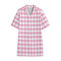 Pink And White Gingham Pattern Print Cotton Hawaiian Shirt