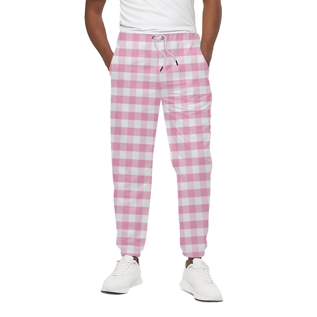 Pink And White Gingham Pattern Print Cotton Pants
