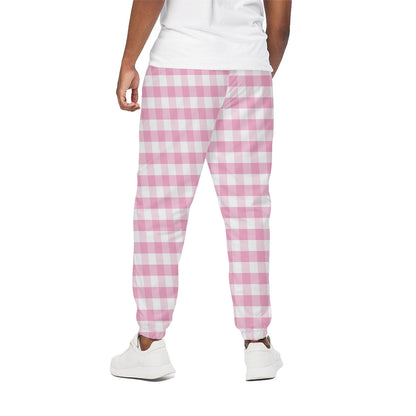 Pink And White Gingham Pattern Print Cotton Pants