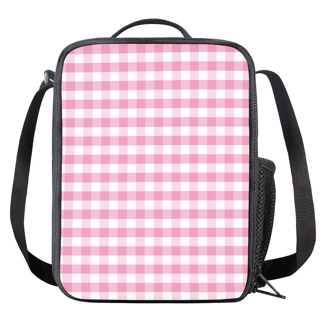 Pink And White Gingham Pattern Print Crossbody Lunch Bag