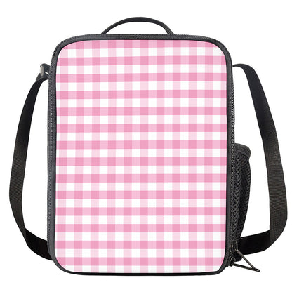 Pink And White Gingham Pattern Print Crossbody Lunch Bag