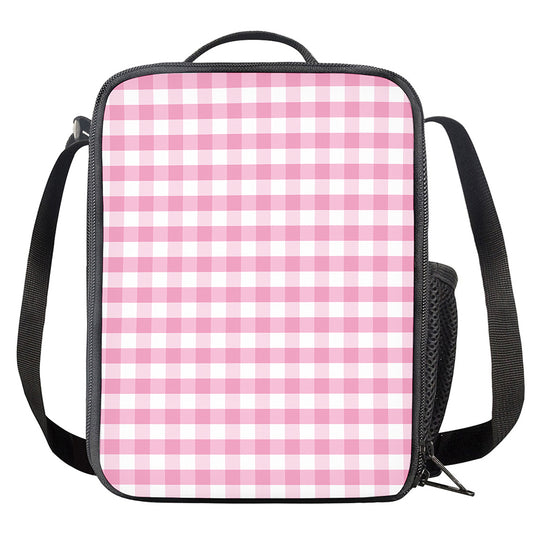 Pink And White Gingham Pattern Print Crossbody Lunch Bag