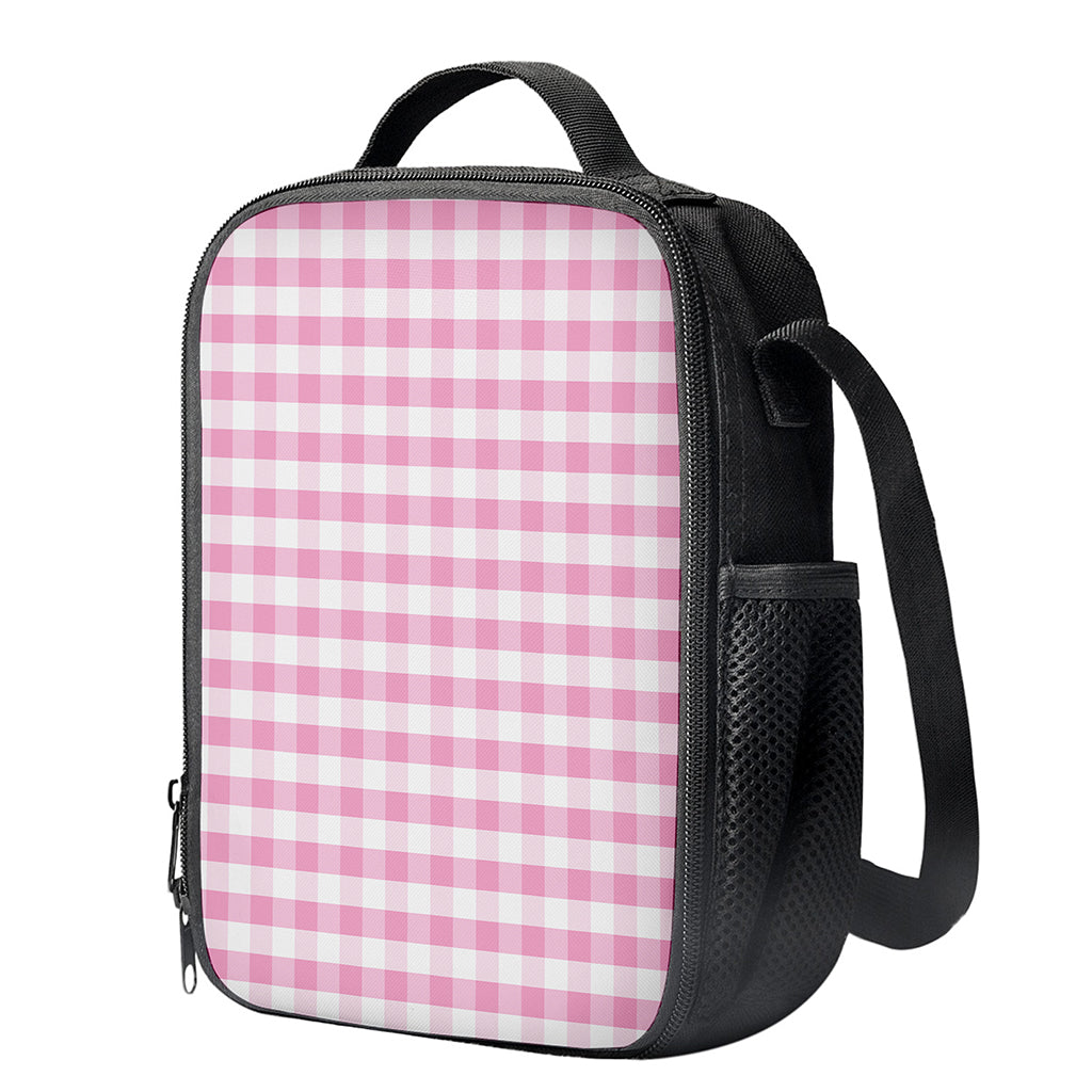 Pink And White Gingham Pattern Print Crossbody Lunch Bag