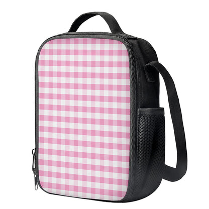 Pink And White Gingham Pattern Print Crossbody Lunch Bag