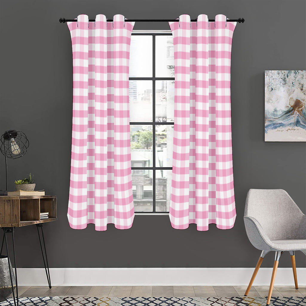 Pink And White Gingham Pattern Print Curtain