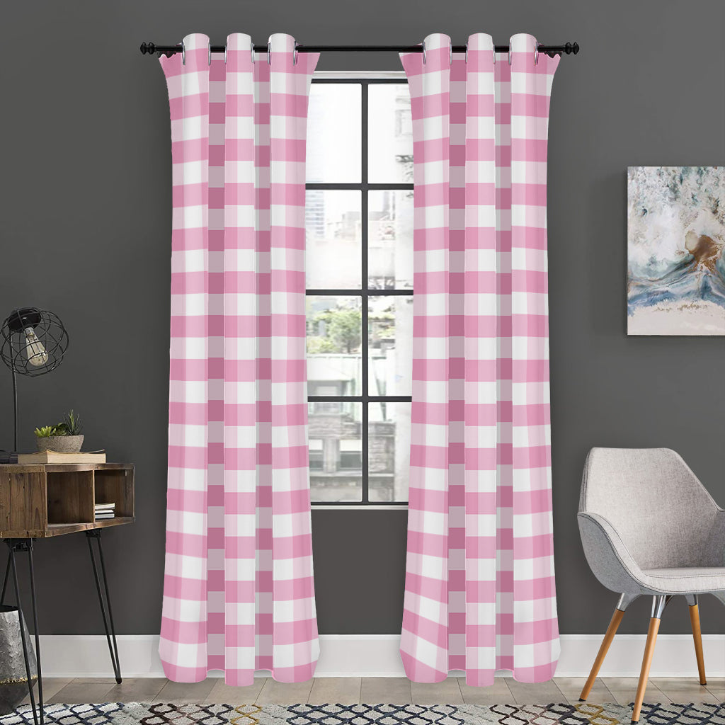 Pink And White Gingham Pattern Print Curtain
