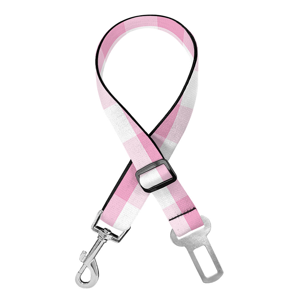 Pink And White Gingham Pattern Print Dog Seat Belt